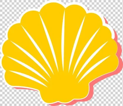 Vector is showing scallop shell in yellow, white stripes and pink shadow on Illustrazione stock