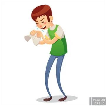 Vector - Sick man. Unhappy character. Vector cartoon illustration. Teen Boy w 库存插图