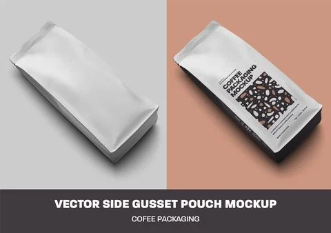 Vector Side gusset pouch coffee packages, top view.  Realistic illustration.. Stock Illustration