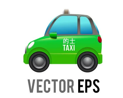 Vector side of hong kong green city taxi car icon with gradient blue window Stock Illustration