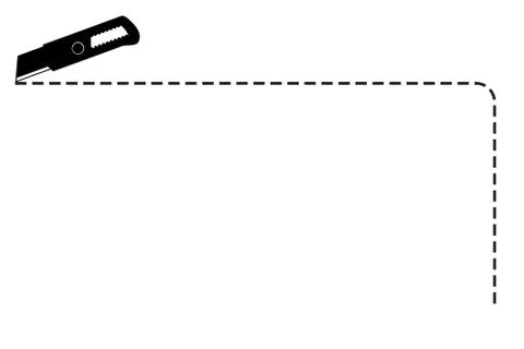 Vector Sign Cut Here, With Cutter, Half of Rectangle Shape Stock Illustration