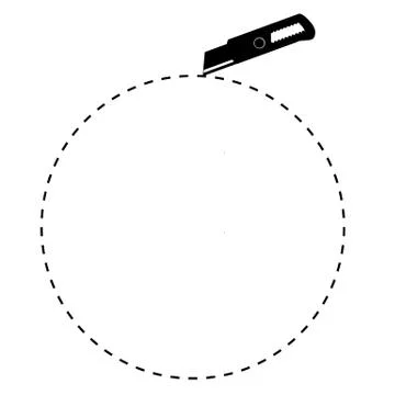 Vector Sign Cut Here, With Cutter, Circle Shape Stock Illustration
