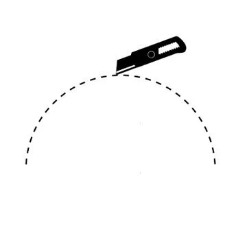 Vector Sign Cut Here, With Cutter, Half of Circle Stock Illustration