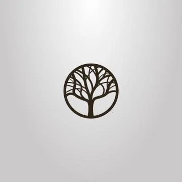  vector sign of deciduous tree in a round frame	 Stock Illustration