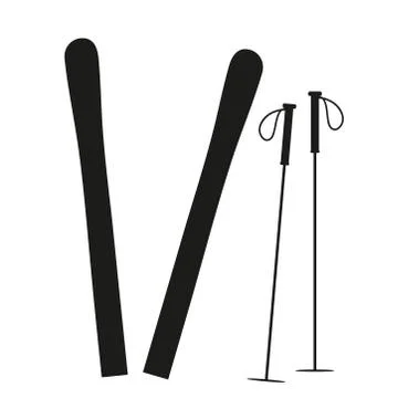 Vector silhouete of ski on white background. Symbol of snow, sport, winter, s Stock Illustration