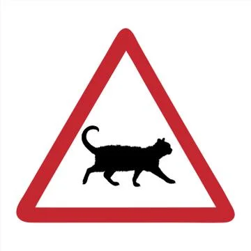 Vector silhouette of attention mark with cat on white background. Symbol of h Illustrazione stock