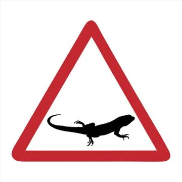 Vector silhouette of attention mark with lizard on white background. Symbol o Stock Illustration