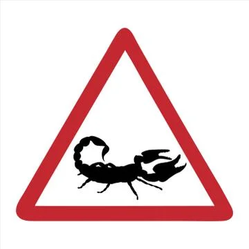 Vector silhouette of attention mark with scorpion on white background. Symbol Stock Illustration