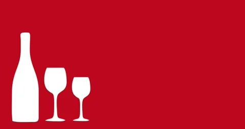 Vector silhouette of a beverage bottle and glass isolated on a red background Stock Footage 340516179