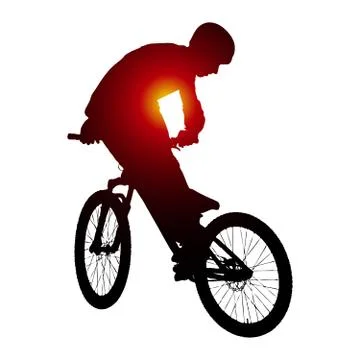 Vector silhouette of biker doing trick on bike. Stock-Illustration