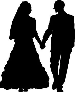 Vector silhouette of a bride and groom holding hands. The wedding couple is l Stock Illustration
