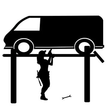 Vector silhouette car repairs. Stock Illustration