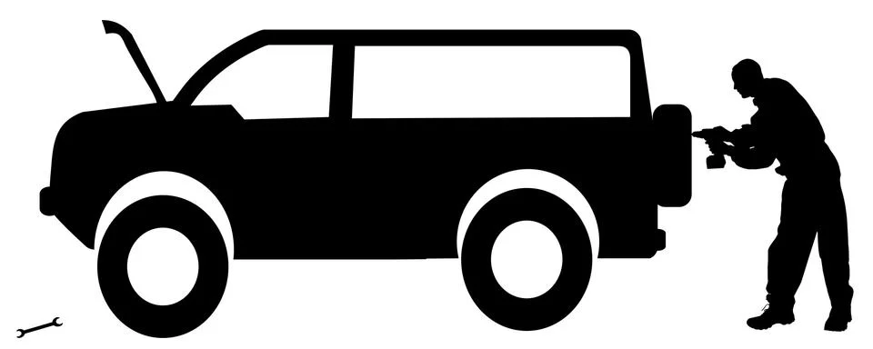 Vector silhouette car repairs. Stock Illustration