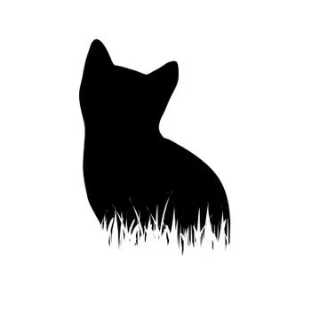 Vector silhouette of cat in the grass on white background. Stock Illustration
