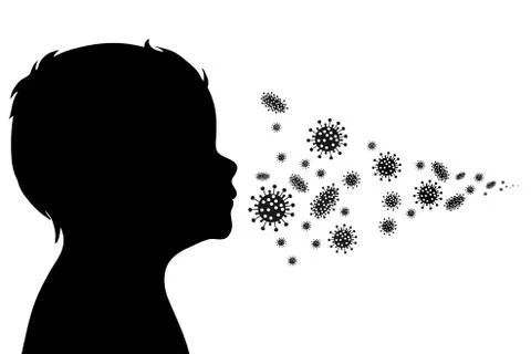 Vector silhouette of child spreading bacteria on white background. Symbol of Stock Illustration