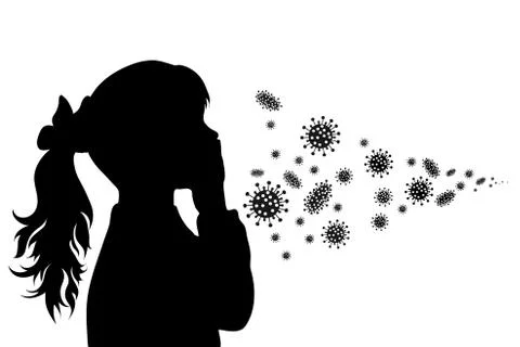 Vector silhouette of child spreading bacteria on white background. Symbol of  Stock Illustration