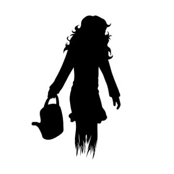 Vector silhouette of child work in the garden on white background. Symbol of  Stock Illustration