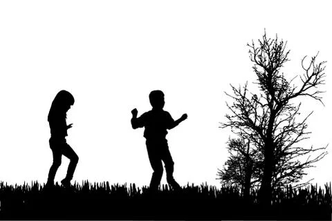 Vector silhouette of children. Illustrazione stock