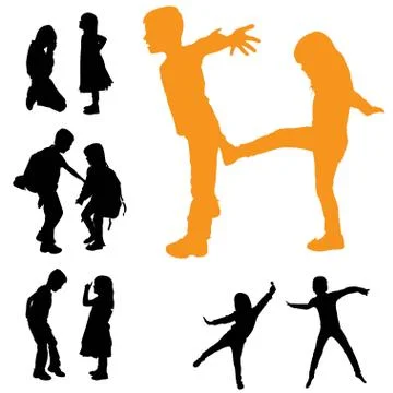 Vector silhouette of children. Stock Illustration