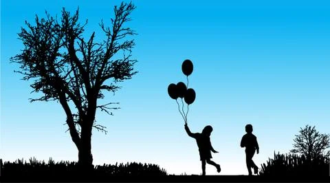 Vector silhouette of children. Stock Illustration