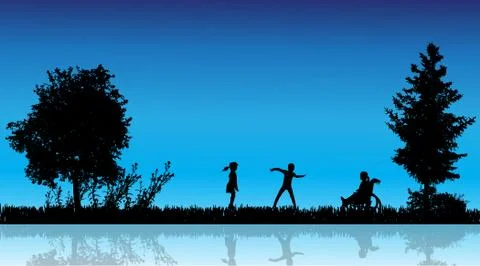 Vector silhouette of children. Stock Illustration