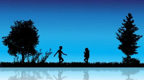 Vector silhouette of children. Stock Illustration