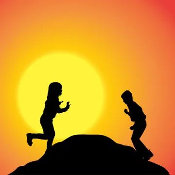 Vector silhouette of children. Stock Illustration