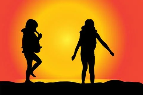Vector silhouette of children. Stock Illustration