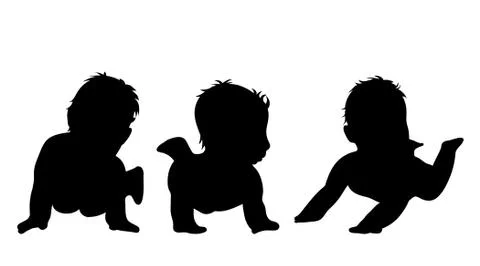 Vector silhouette of children on white background. Stock Illustration