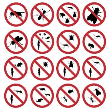 Vector silhouette of collection no insect mark on white background. Symbol of Stock Illustration