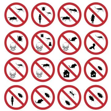 Vector silhouette of collection no insect mark on white background. Symbol of Stock Illustration