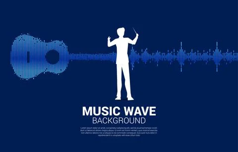 Vector silhouette of conductor with Sound wave microphone icon Equalizer back Stock Illustration