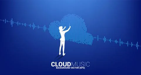 Vector silhouette of conductor standing with Cloud music and sound technology 스톡 일러스트