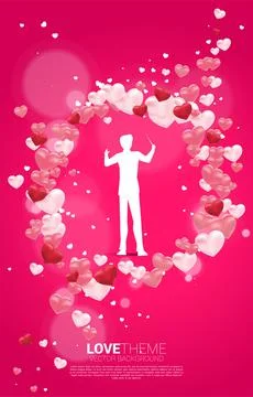Vector silhouette of conductor standing with heart balloon flying . Concept b Stock Illustration