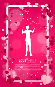 Vector silhouette of conductor standing with Heart paper art flying square fr Stock Illustration