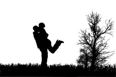 Vector silhouette of couple. Stock Illustration