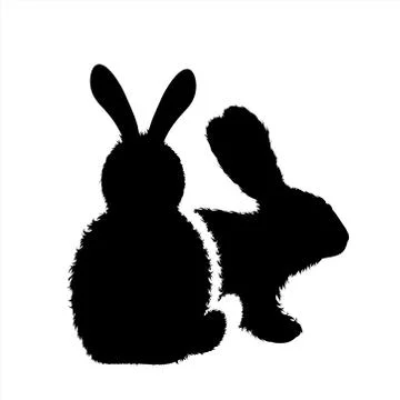 Vector silhouette of couple of rabbit on white background. Symbol of forest a Stock Illustration