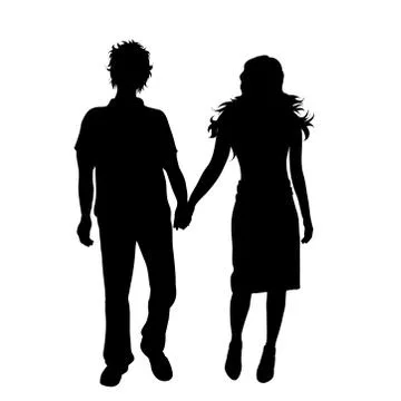 Vector silhouette of couple on white background. Symbol of pair,walk. Ilustração Stock