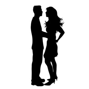 Vector silhouette of couple on white background. Symbol of pair, husband, wif Ilustração Stock