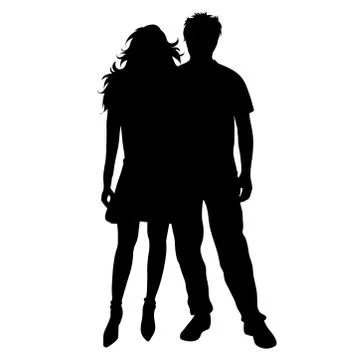 Vector silhouette of couple on white background. Symbol of pair, husband, wif Ilustração Stock