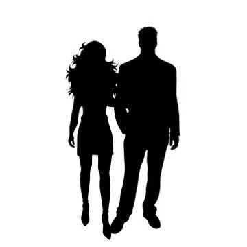 Vector silhouette of couple on white background. Symbol of pair, husband, wif Ilustração Stock