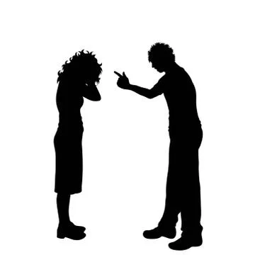 Vector silhouette of couple on white background. A man screaming on woman. A  Stock Illustration