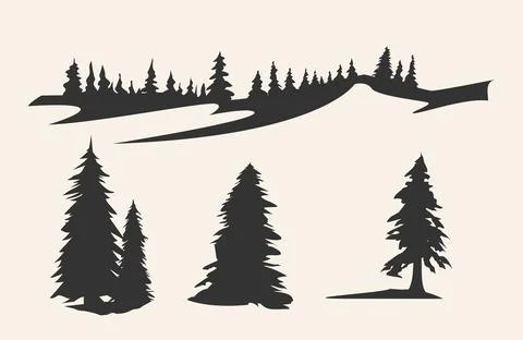 Vector silhouette of different pine trees. Can be used as poster, badge, emblem Stock-Illustration