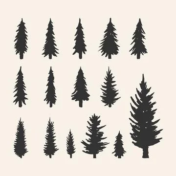 Vector silhouette of different pine trees. Can be used as poster, badge, emblem Stock Illustration