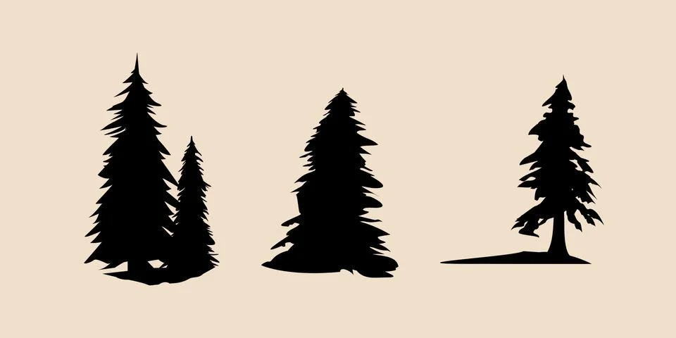 Vector silhouette of different pine trees. Pine trees illustration set, Black 스톡 일러스트