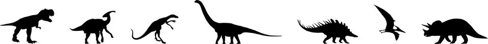 Vector silhouette of different types of Jurassic dinosaurs. Illustrazione stock