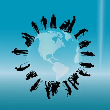 Vector silhouette of a disabled people. Stock Illustration