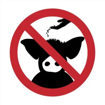 Vector silhouette of do not feeding pig mark on white background. Symbol of p Stock Illustration