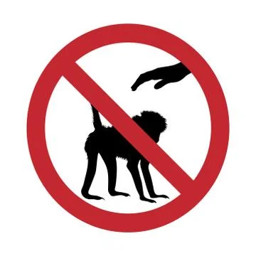 Vector silhouette of do not touch monkey mark on white background. Symbol of  Stock Illustration