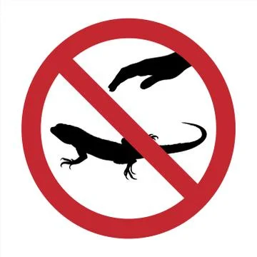 Vector silhouette of do not touch lizard mark on white background. Symbol of  Illustrazione stock